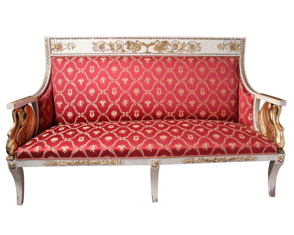 Divano con due poltrone laccate e dorate, Italia, XIX secolo-photo-3