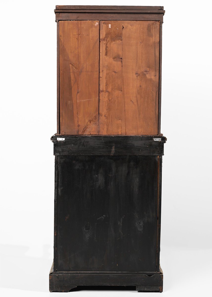 Vetrina a doppio corpo in legno ebanizzato, decorazione alla maniera di Boulle, Francia, XIX se-photo-3