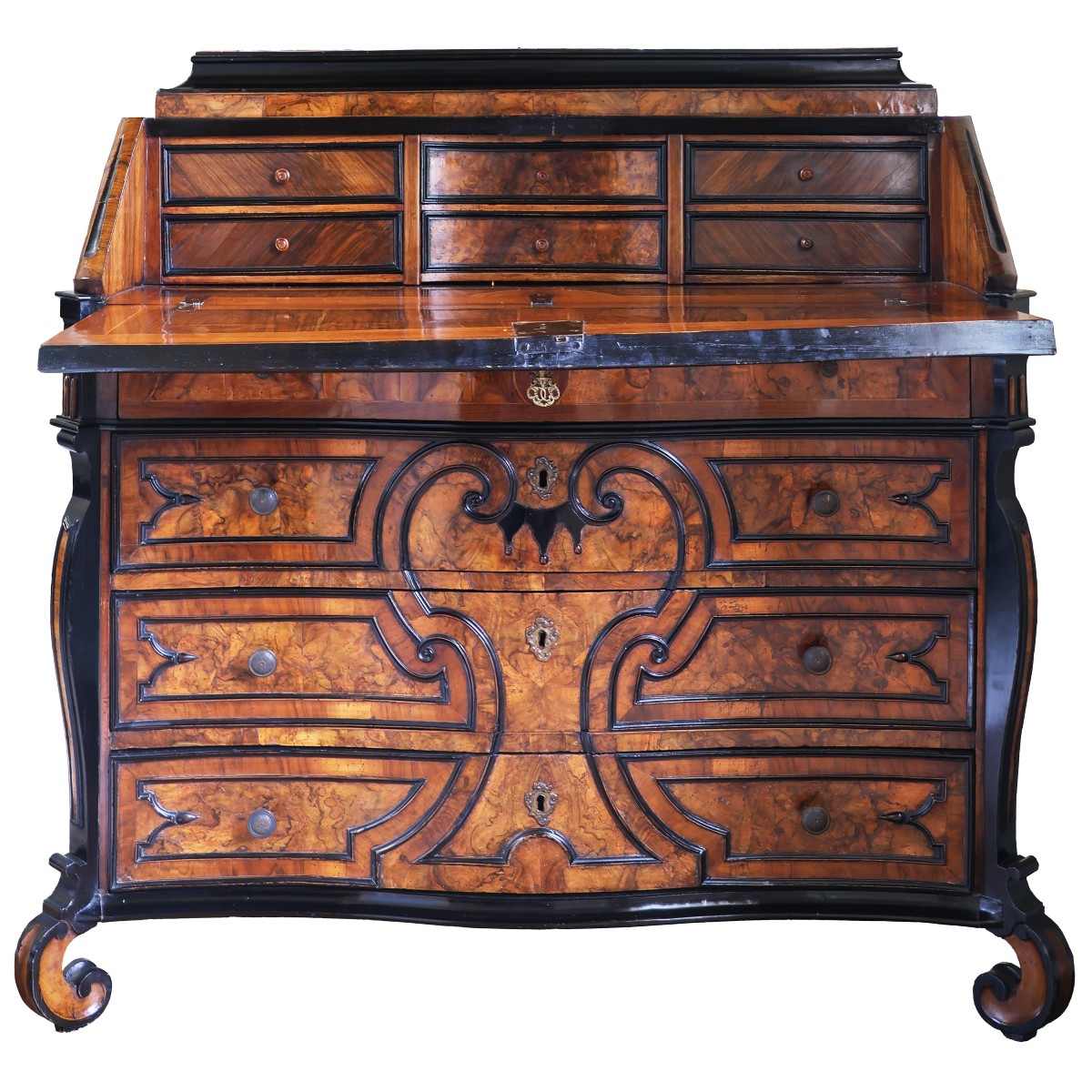 Ribalta a balestra lastronata in legno e radica di noce. Lombardia, XVIII secolo-photo-2