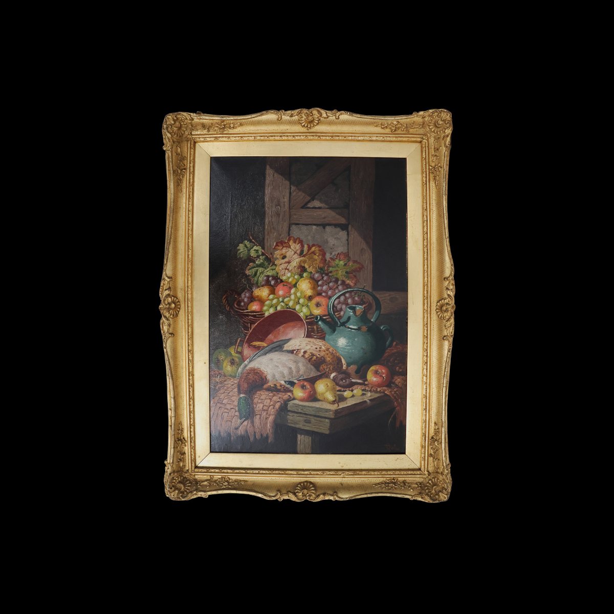 Charles Thomas Bale; Natura morta con uva e cacciagione; olio su tela-photo-3