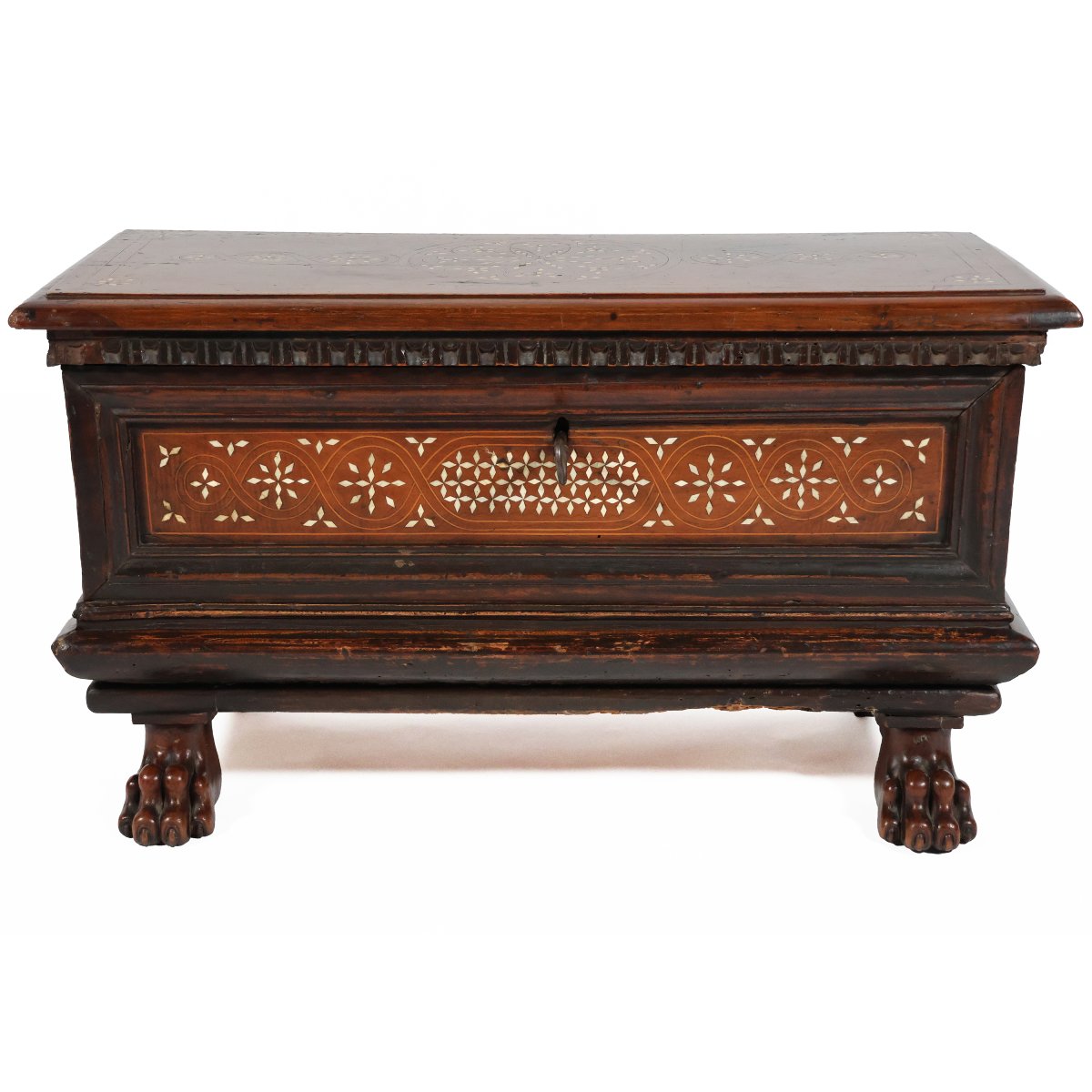 Cassa in legno intagliato di noce, intarsi in osso, Italia, XVII secolo-photo-4