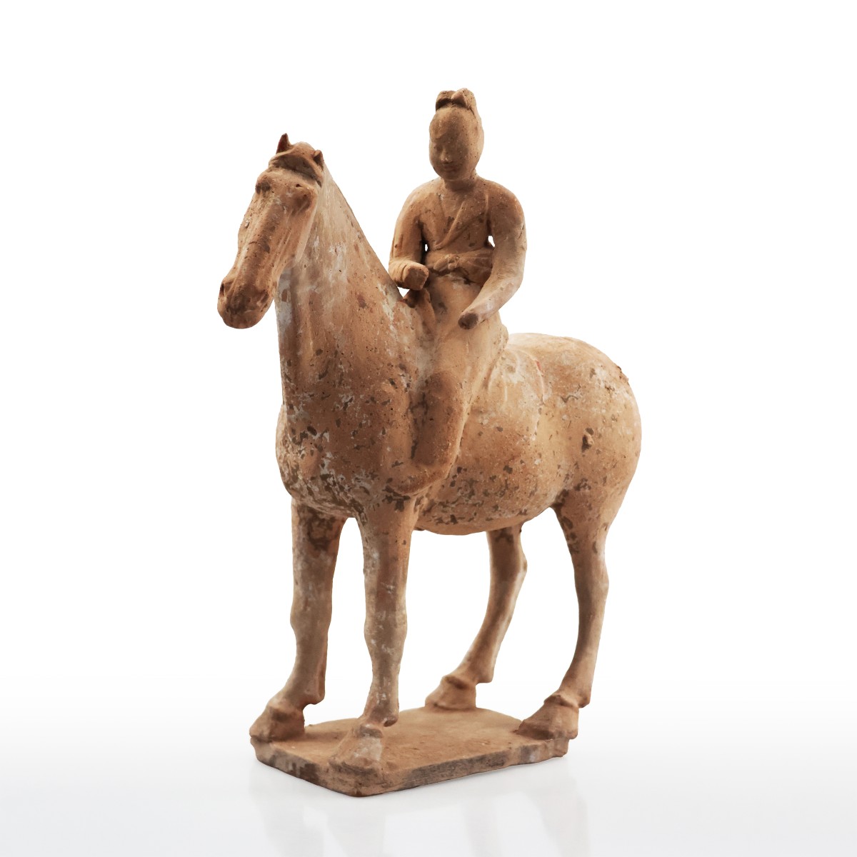 Cavaliere a cavallo in terracotta, Cina, Dinastia Tang, 618-907 D.C.