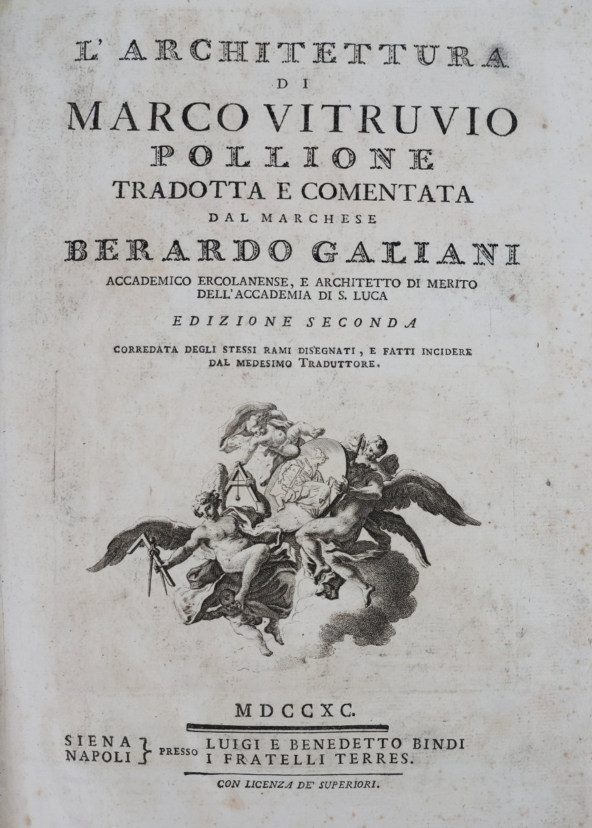 Vitruvio Marco Pollione. L'architettura.. Edizione seconda. Siena e Napoli Bindi e Terres. 1790-photo-2