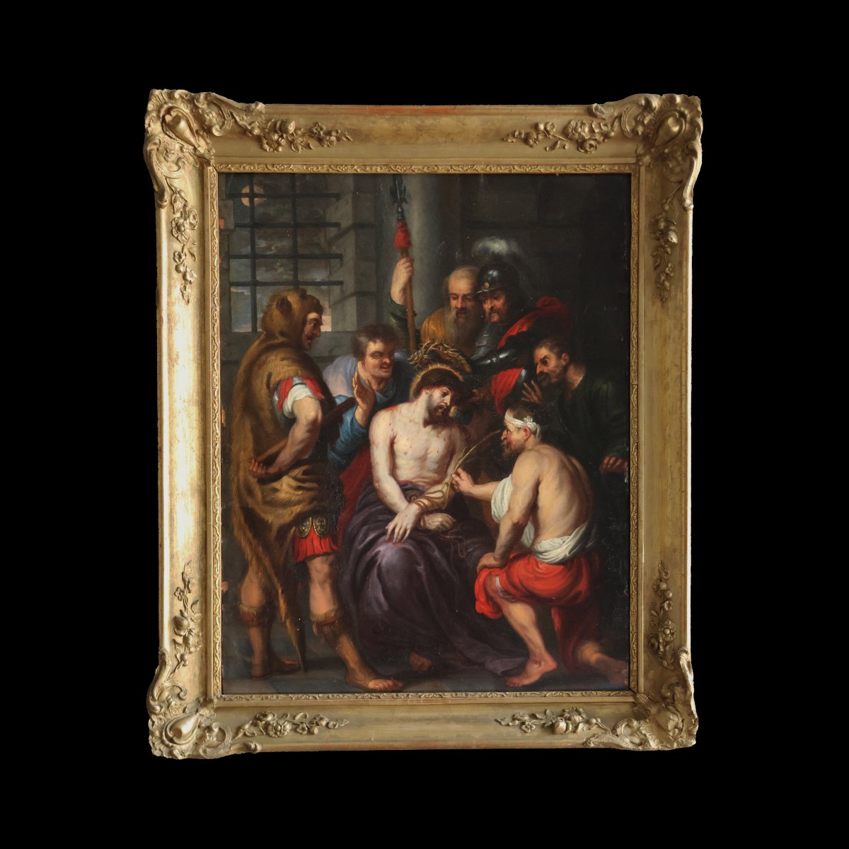 Antoon Van Dyck scuola di, Anversa 1599 - Londra 1641; L'incoronazione di spine, olio su rame-photo-2