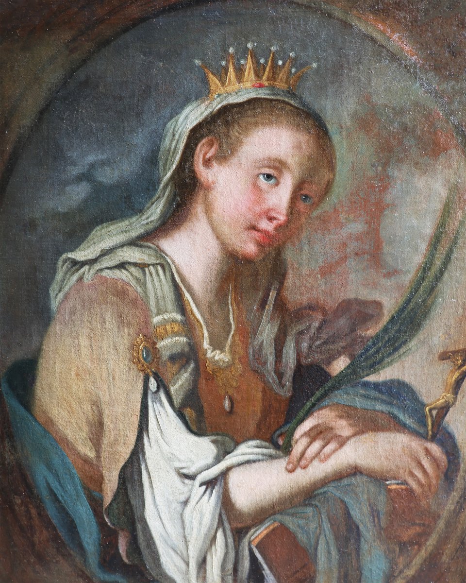 Francesco Paglia attr.; Brescia 1635 - Brescia 1714, Santa Caterina da Siena, olio su tela-photo-2