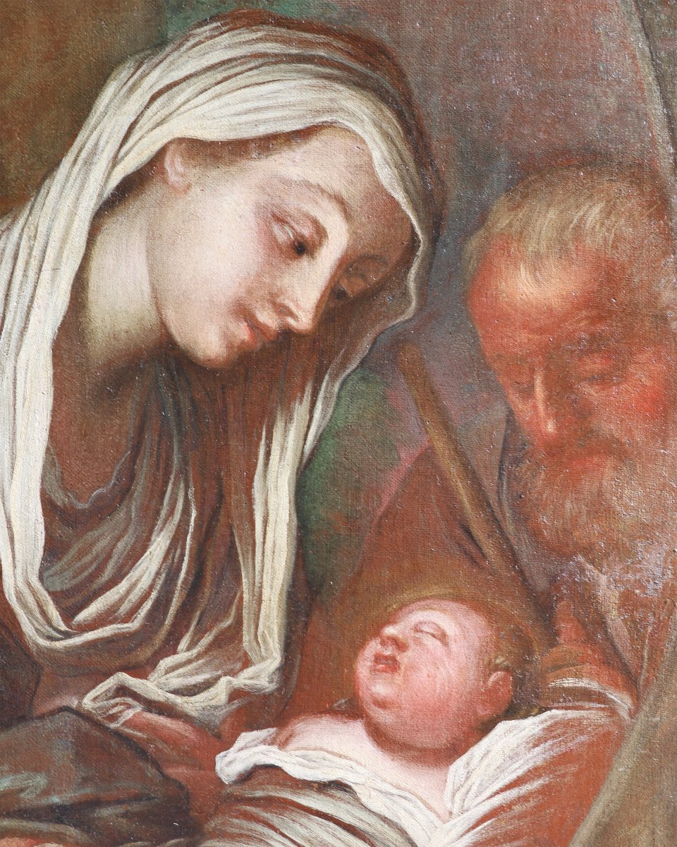 Francesco Paglia attr.; Brescia 1635 - Brescia 1714, Sacra Famiglia, olio su tela-photo-3