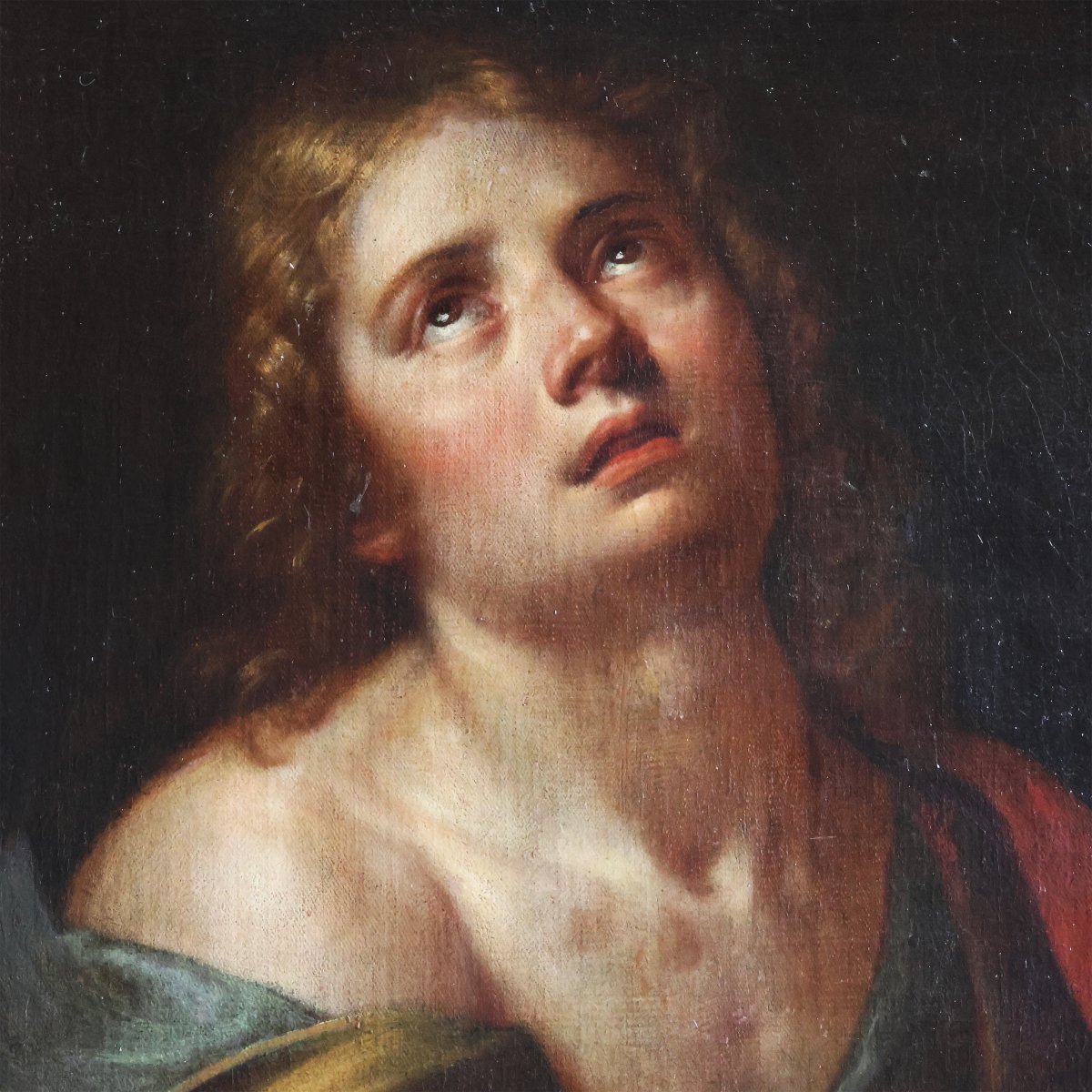 Michelangelo Merisi da Caravaggio maniera di; San Giovanni Evangelista, olio su tela-photo-1