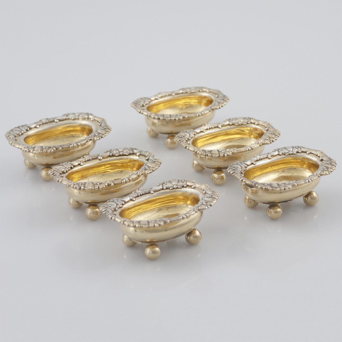 Set di sei saliere in argento vermeil, Solomon Hougham, Londra, 1811