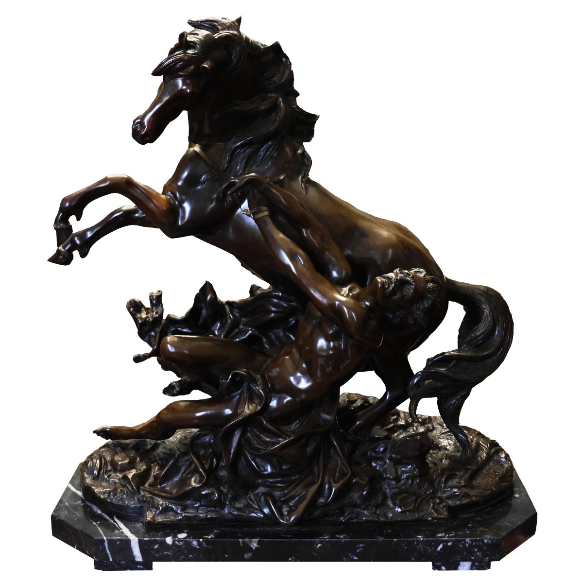 Philippe Poitevin; 1831 - 1907; Cavallo imbizzarrito con domatore; bronzo brunito