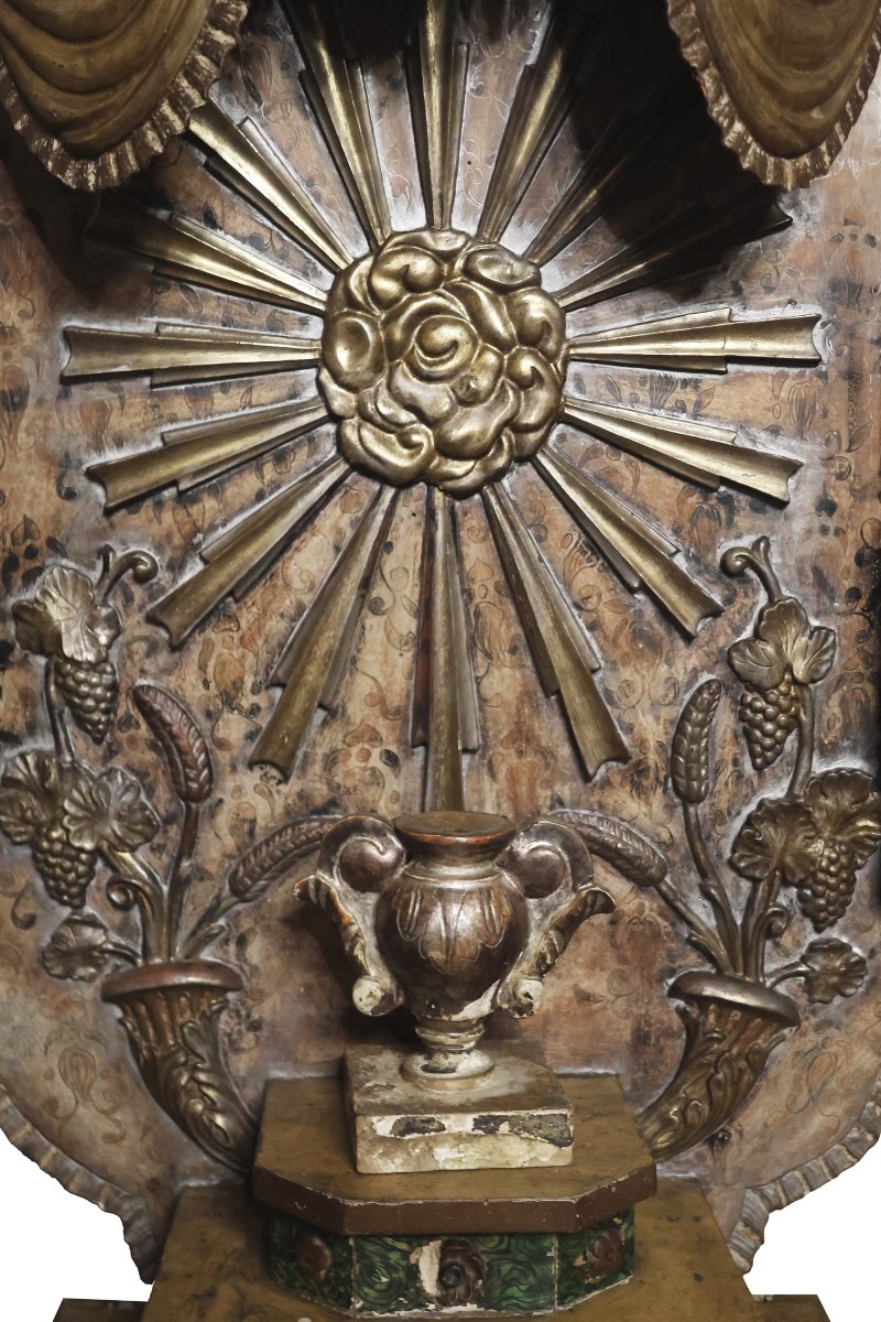 Ostensorio altarino in legno dipinto, laccato e dorato, Italia, XVIII secolo-photo-2