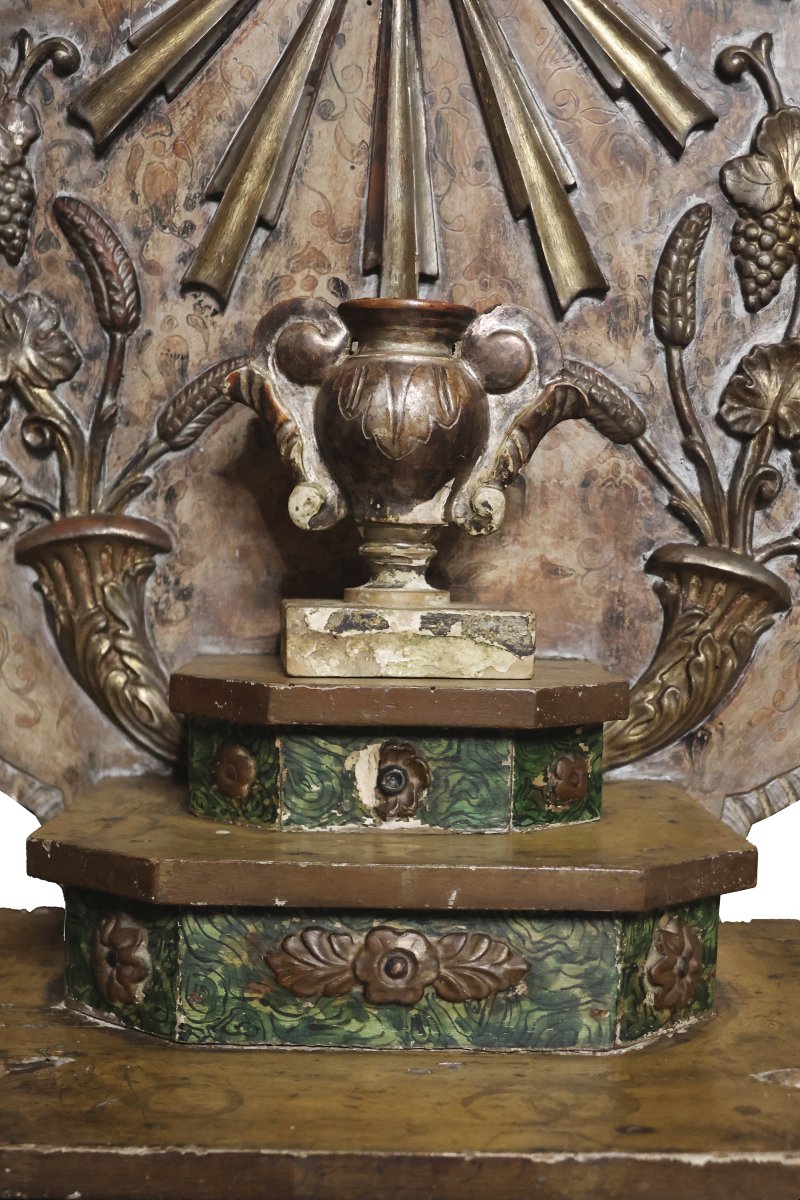 Ostensorio altarino in legno dipinto, laccato e dorato, Italia, XVIII secolo-photo-3