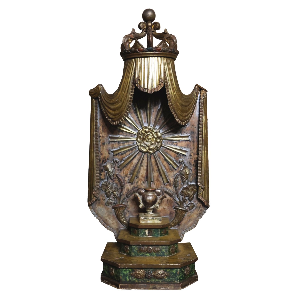 Ostensorio altarino in legno dipinto, laccato e dorato, Italia, XVIII secolo