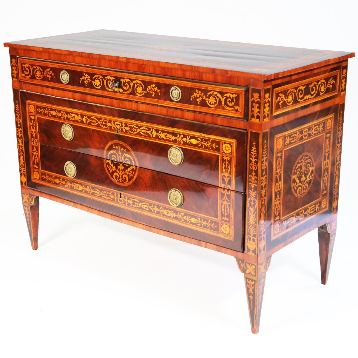 Comò lastronato in palissandro ed intarsi in legni vari, Lombardia, fine XVIII secolo-photo-3