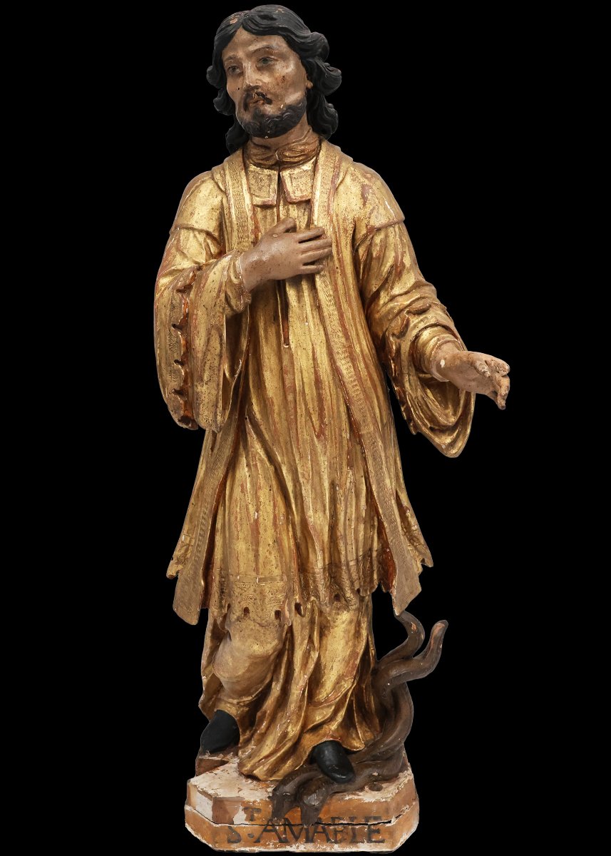 Saint Amable, legno di pioppo policromo, Francia, XVIII secolo-photo-2