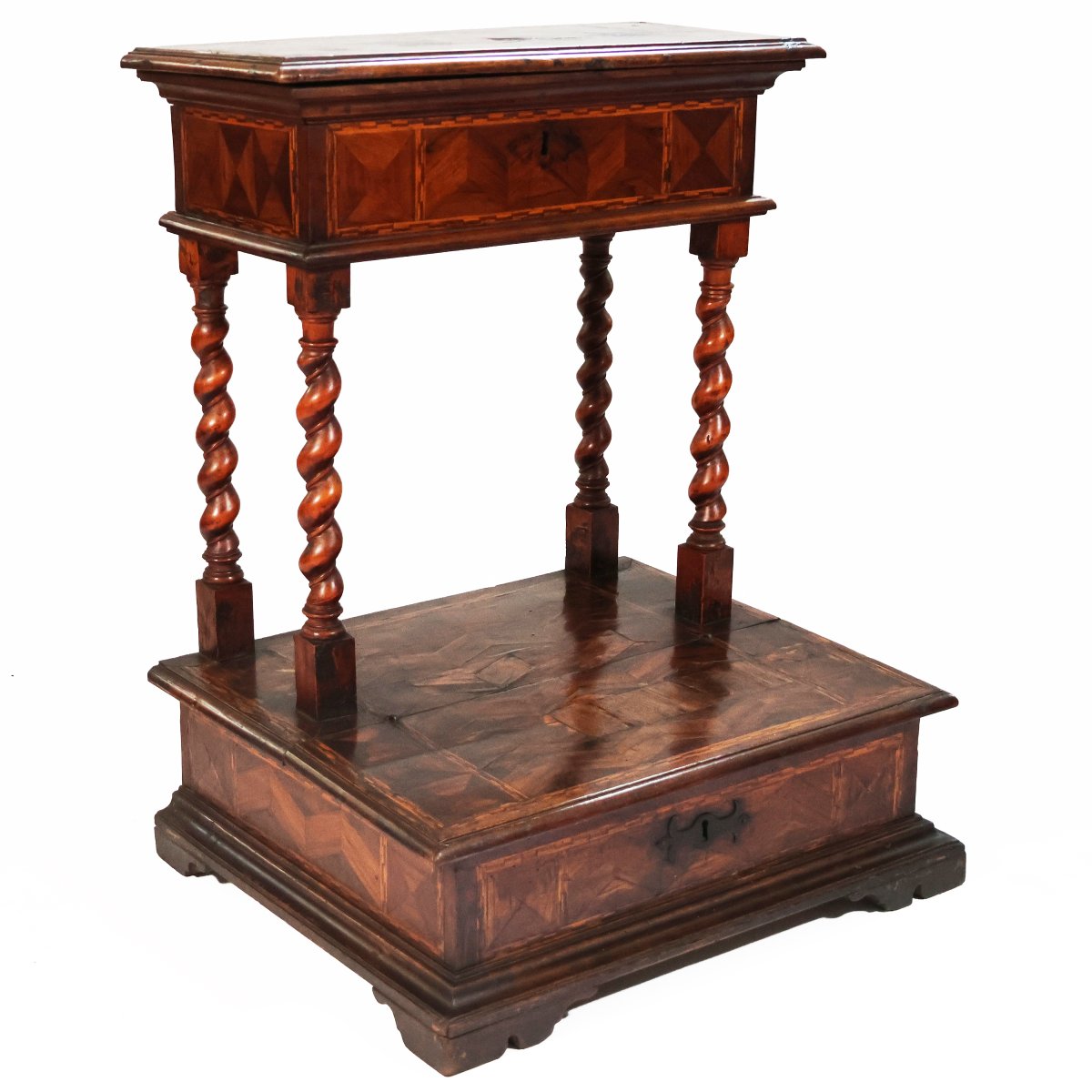 Inginocchiatoio lastronato ed intarsiato in varie essenze, Italia, XVIII secolo-photo-2