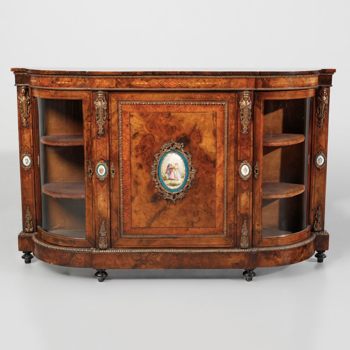 Servante in radica con placche in porcellana, Inghilterra, fine XIX secolo-photo-2