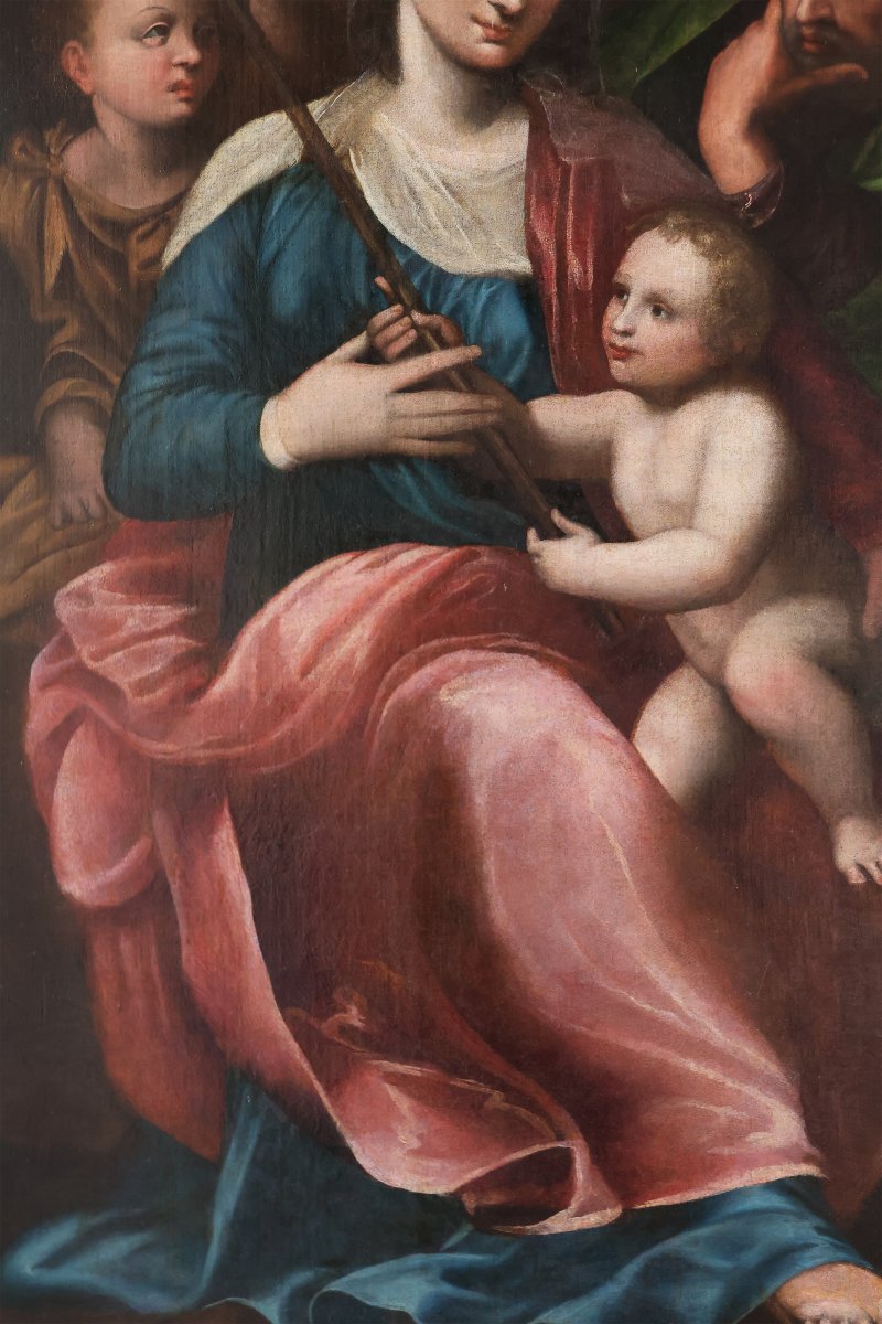 Madonna con Bambino San Giovannino e San Giuseppe, Nord Italia, XVI secolo, olio su tela-photo-4