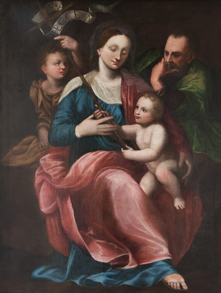 Madonna con Bambino San Giovannino e San Giuseppe, Nord Italia, XVI secolo, olio su tela