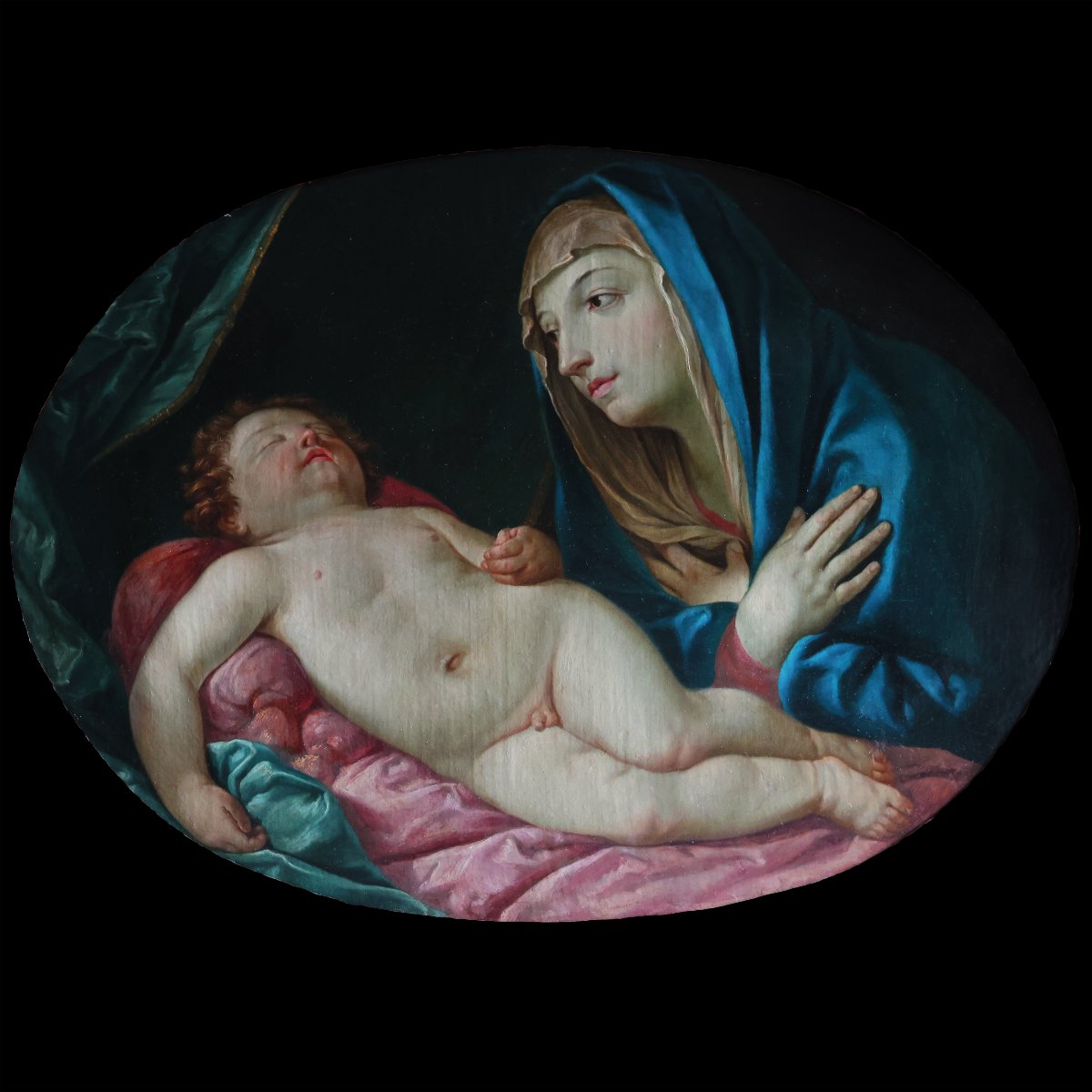 Elisabetta Sirani attr., Bologna 1638 - 1665; Madonna col Bambino dormiente, olio su tela-photo-2