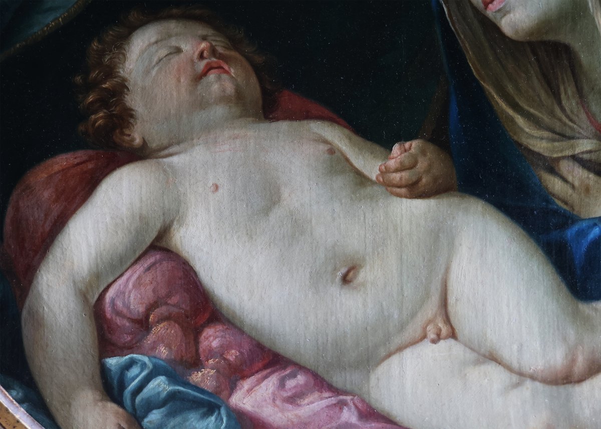 Elisabetta Sirani attr., Bologna 1638 - 1665; Madonna col Bambino dormiente, olio su tela-photo-4