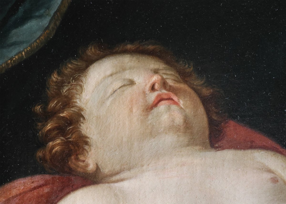 Elisabetta Sirani attr., Bologna 1638 - 1665; Madonna col Bambino dormiente, olio su tela-photo-2