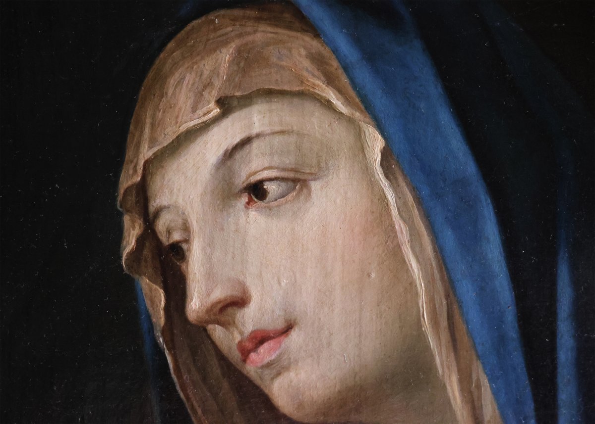 Elisabetta Sirani attr., Bologna 1638 - 1665; Madonna col Bambino dormiente, olio su tela-photo-3