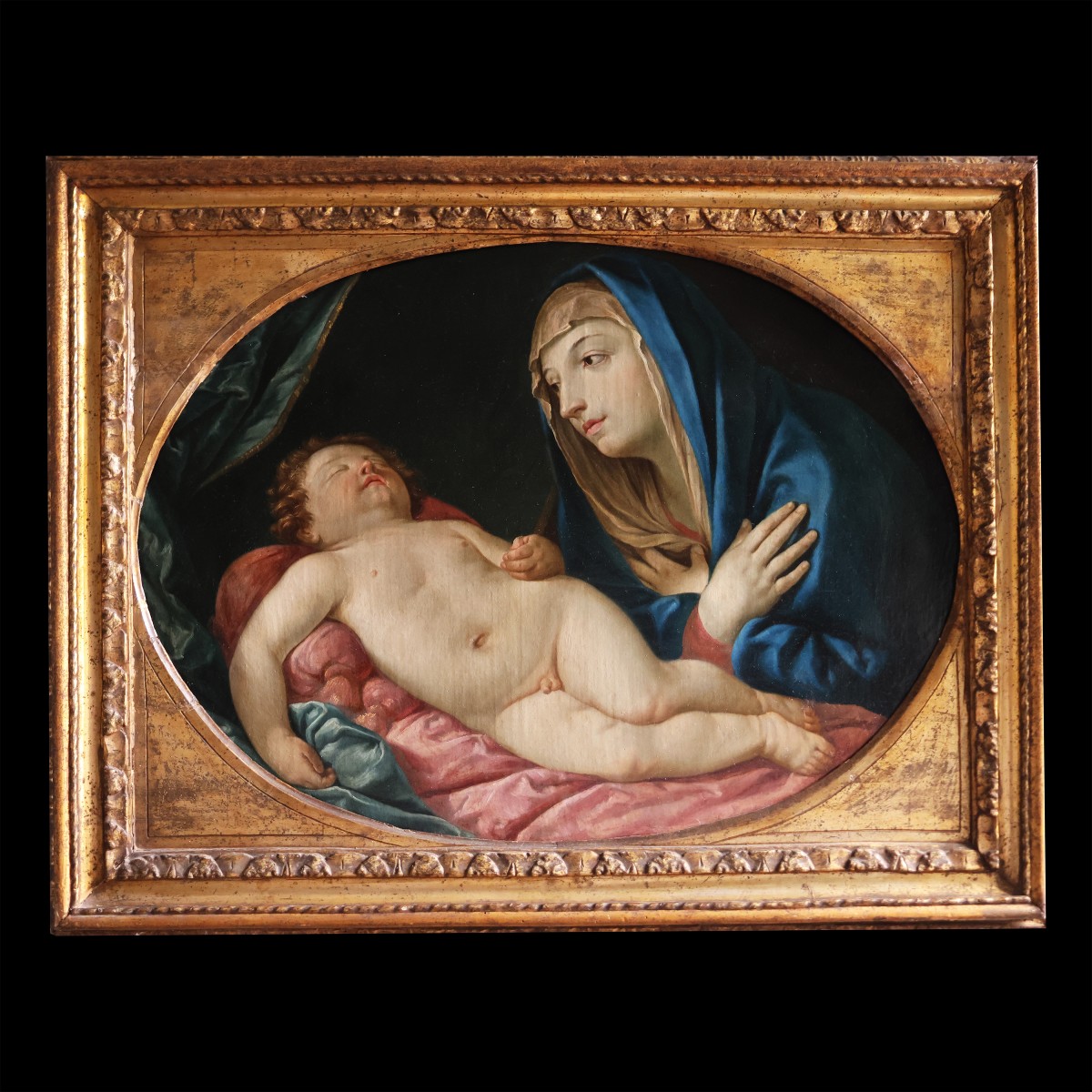Elisabetta Sirani attr., Bologna 1638 - 1665; Madonna col Bambino dormiente, olio su tela
