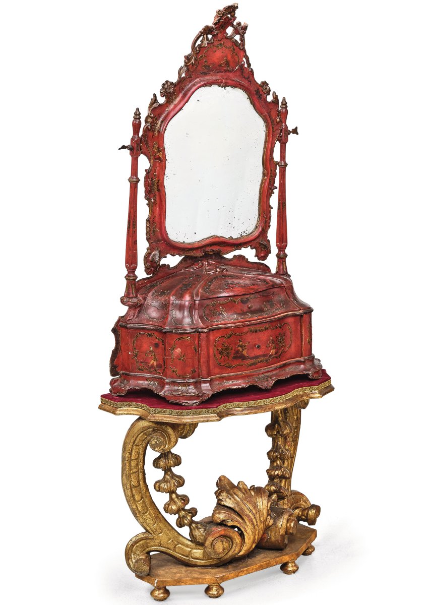 Specchio a bilico scolpito, laccato e decorato. Venezia, XVIII secolo-photo-2