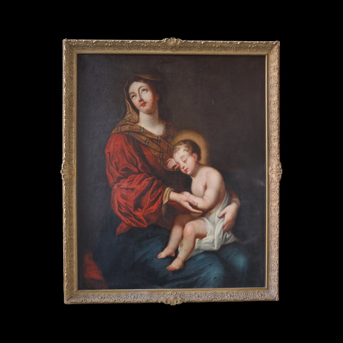 Scuola Francese; Madonna con bambino, XVII secolo, olio su tela-photo-2