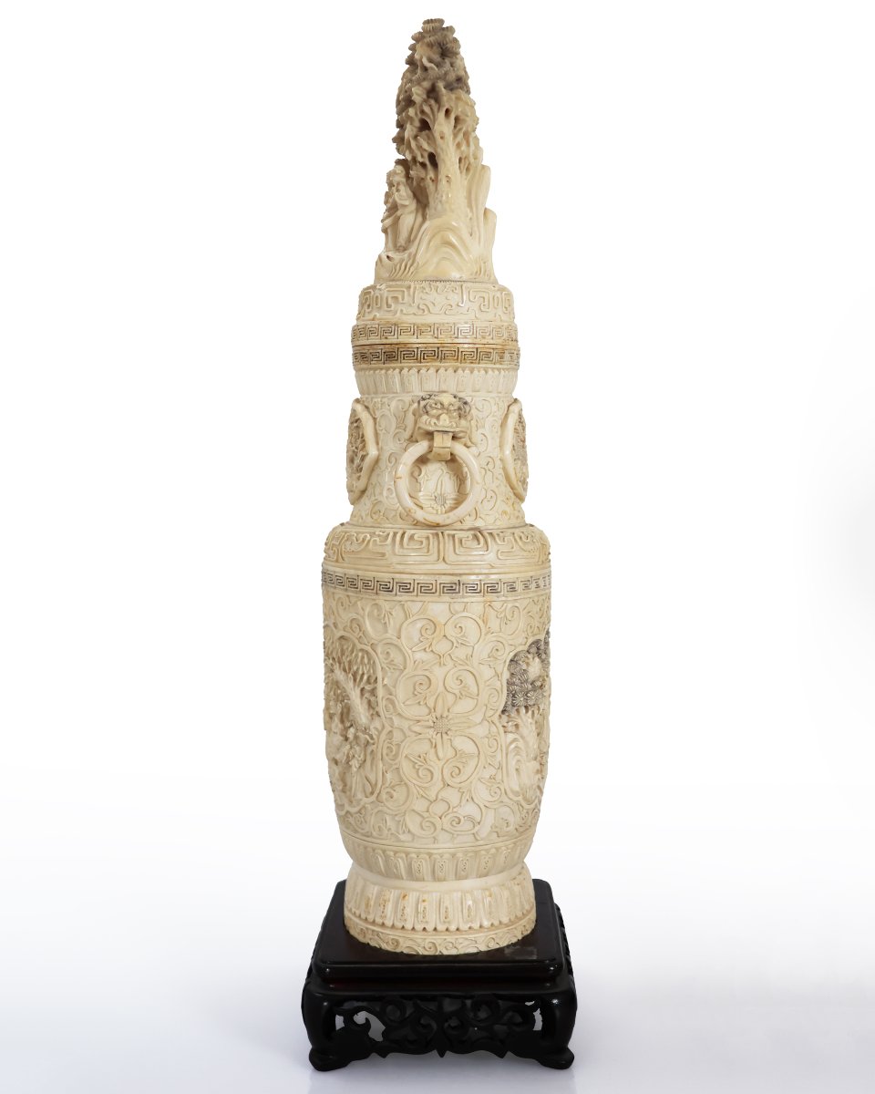 Coppia di vasi in avorio intagliato e scolpito, Cina, Dinastia Qing, 1644-1911, inizi XX secolo-photo-2