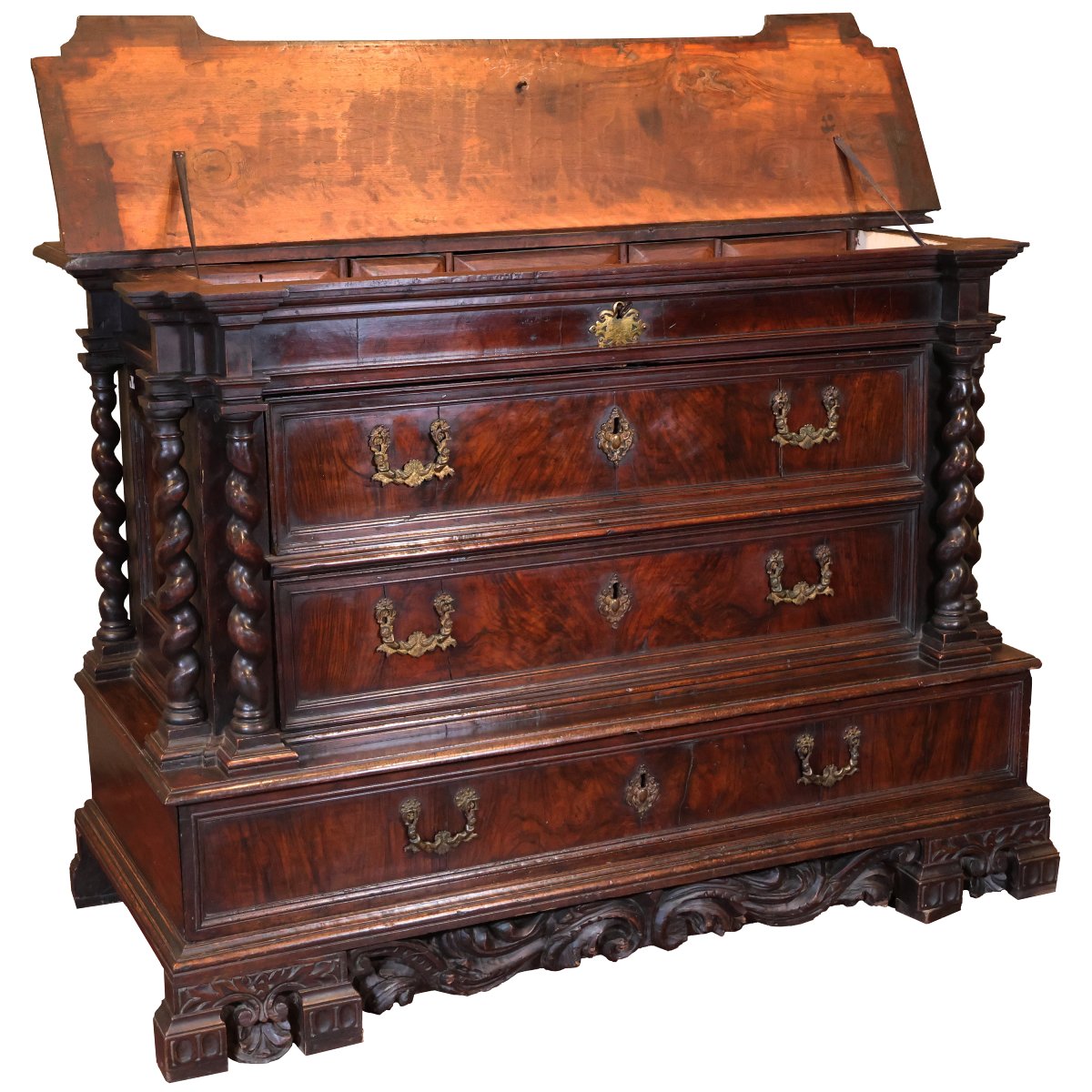 Canterano in legno di noce, colonne tortili, Stato Pontificio, seconda metà XVI secolo-photo-2