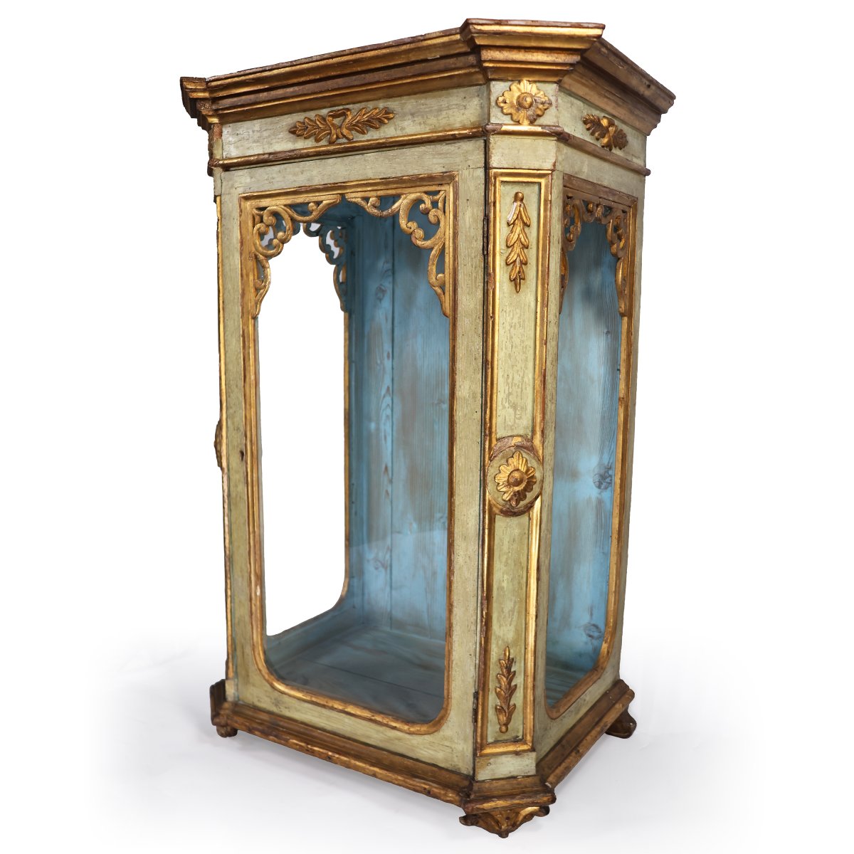 Vetrinetta in legno laccato in verde e oro. Italia, XIX secolo-photo-2