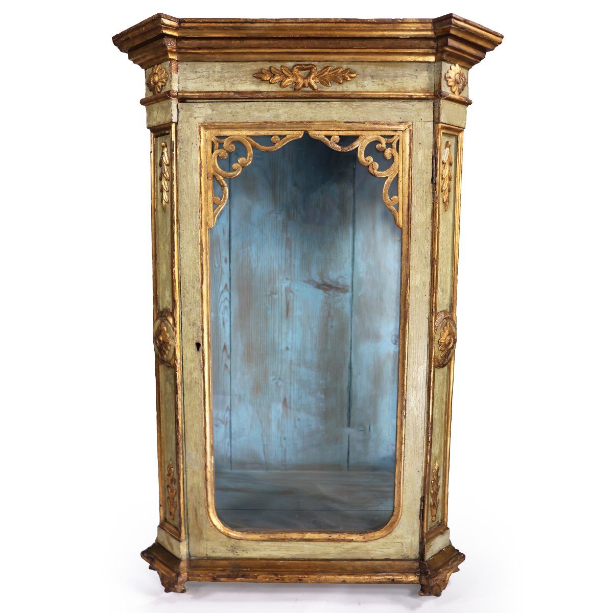 Vetrinetta in legno laccato in verde e oro. Italia, XIX secolo-photo-3