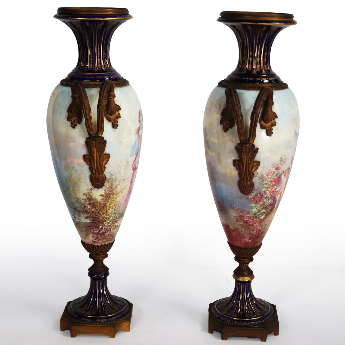 Coppia di vasi Francesi nello stile di Sèvres. Dipinti firmati Rochette. Fine XIX secolo-photo-2