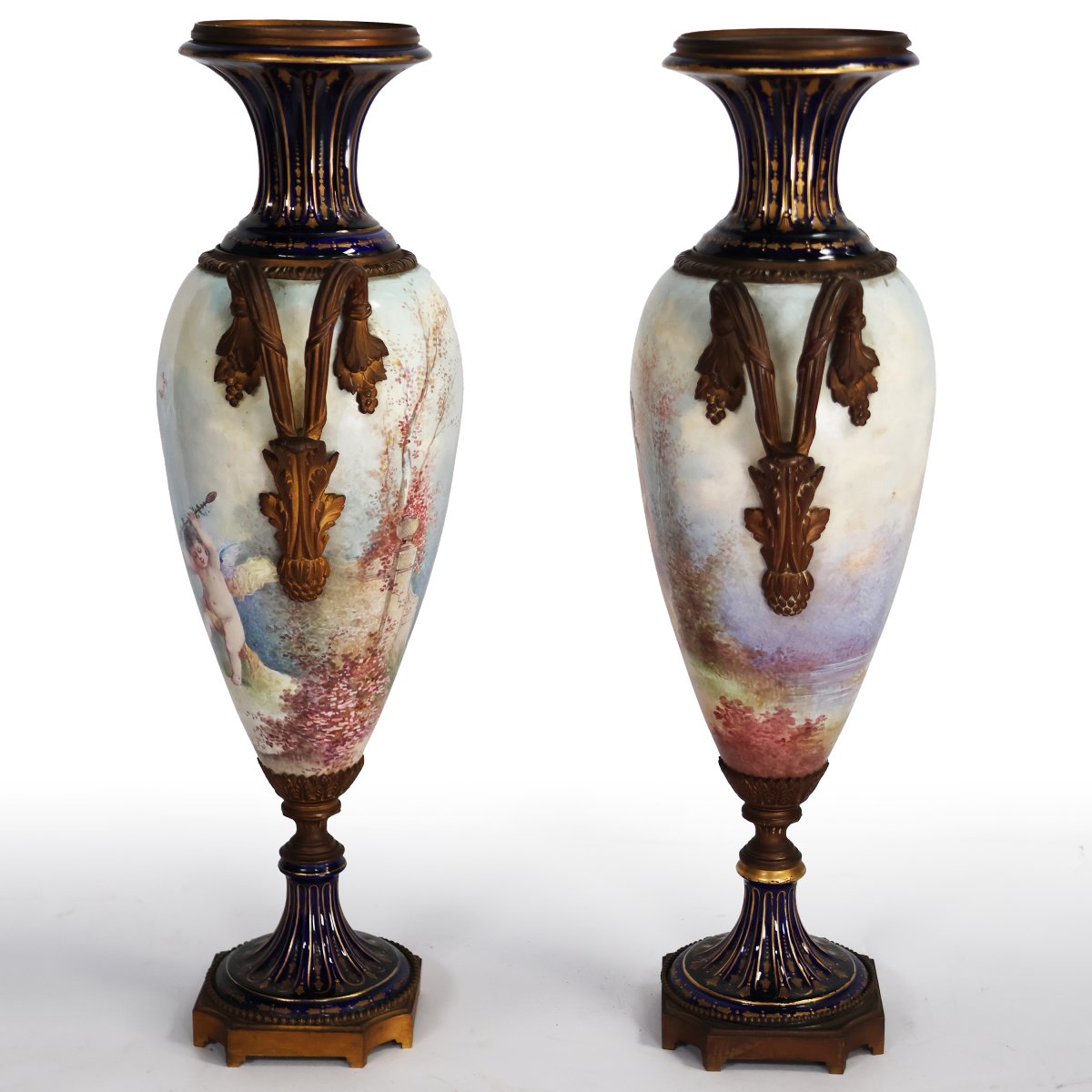Coppia di vasi Francesi nello stile di Sèvres. Dipinti firmati Rochette. Fine XIX secolo-photo-4