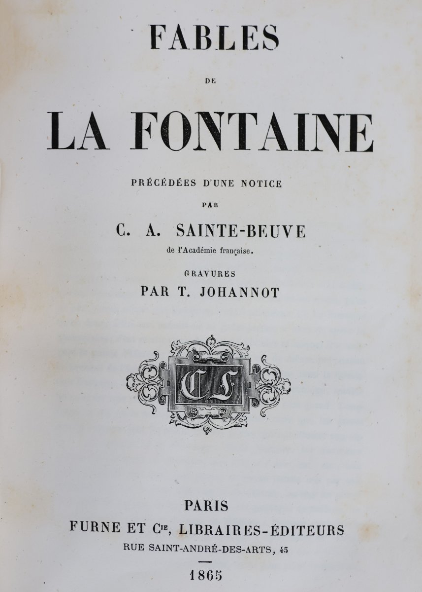 La Fontaine Jean (de). Fables.. Précédées d'une notice par Sainte-Beuve.. Paris, Furne, 1865-photo-1