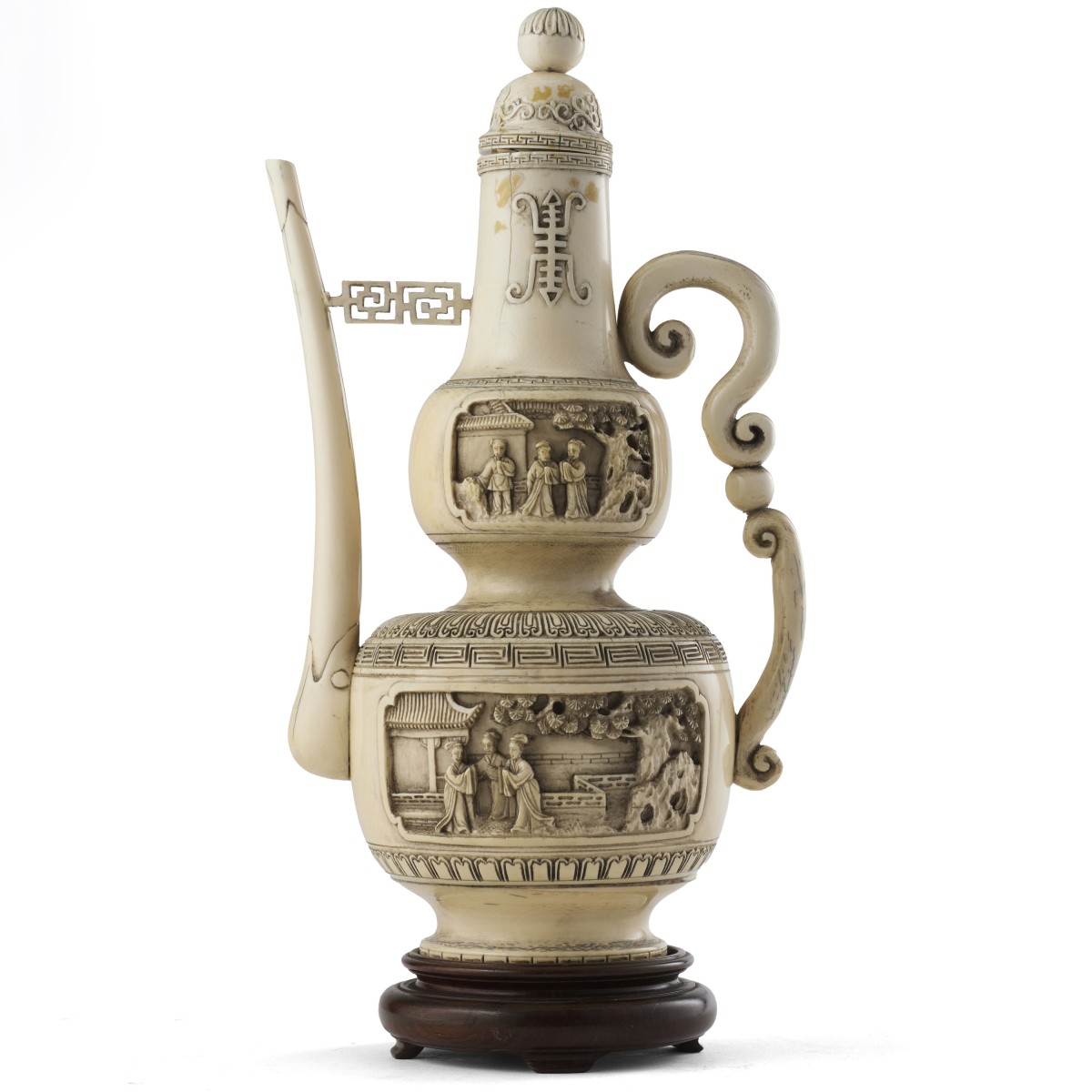 Teiera con coperchio in avorio scolpito ed intagliato, Cina, Dinastia Qing, inizi XX secolo-photo-2