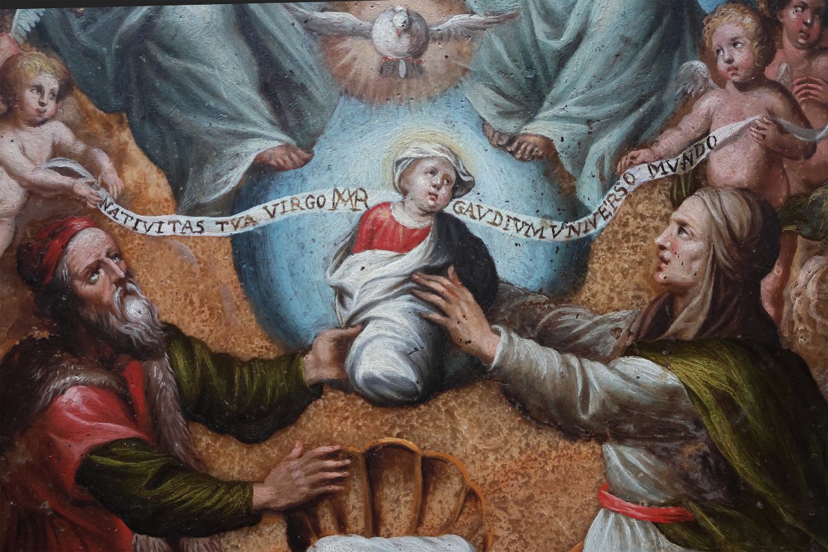 Philip Fruytiers; San Gioacchino e Sant'Anna offrono Maria alla Trinità, olio su alabastro-photo-4