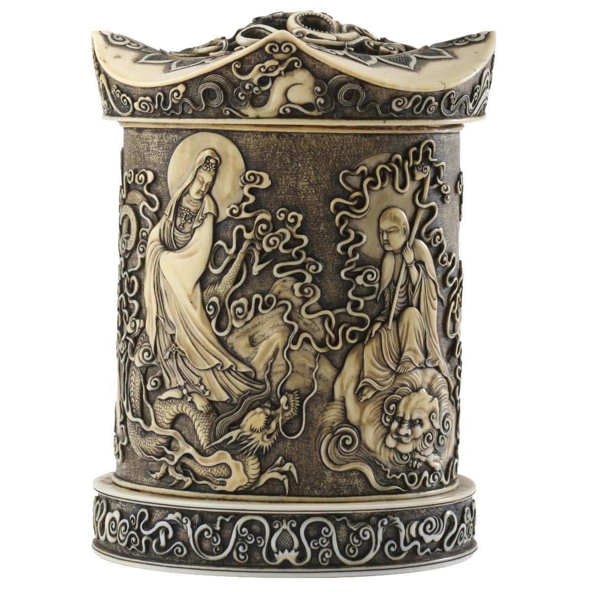 Tempio in avorio. All'interno divinità Buddhista con Drago. Giappone, Periodo Meiji, 1868-1912-photo-3