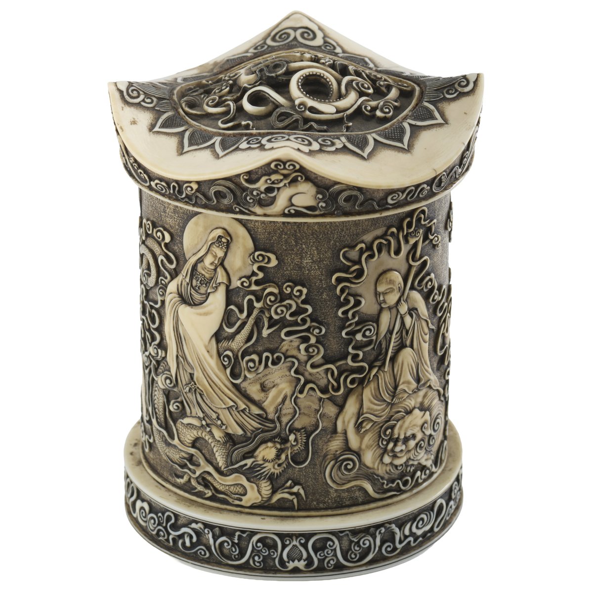 Tempio in avorio. All'interno divinità Buddhista con Drago. Giappone, Periodo Meiji, 1868-1912-photo-4