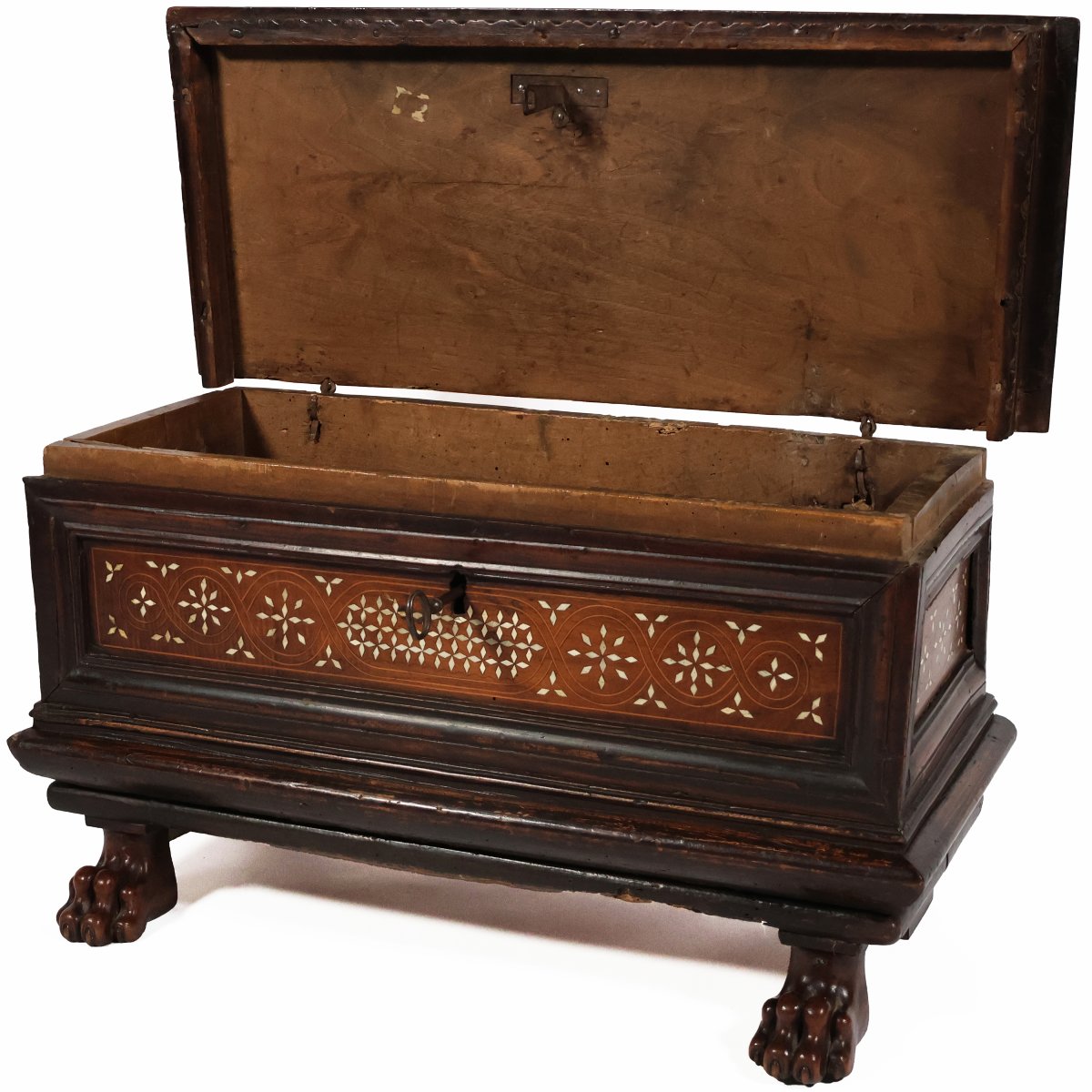 Cassa in legno intagliato di noce, intarsi in osso, Italia, XVII secolo-photo-2