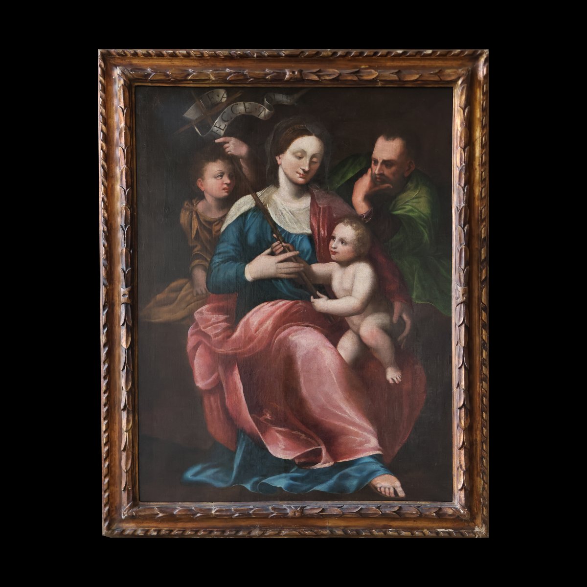 Madonna con Bambino San Giovannino e San Giuseppe, Nord Italia, XVI secolo, olio su tela-photo-3