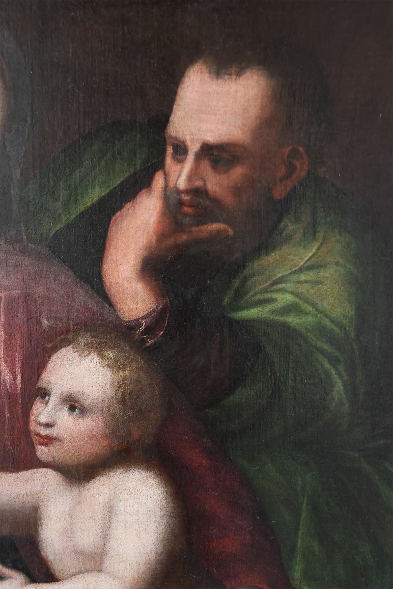 Madonna con Bambino San Giovannino e San Giuseppe, Nord Italia, XVI secolo, olio su tela-photo-5