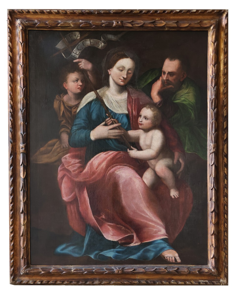 Madonna con Bambino San Giovannino e San Giuseppe, Nord Italia, XVI secolo, olio su tela