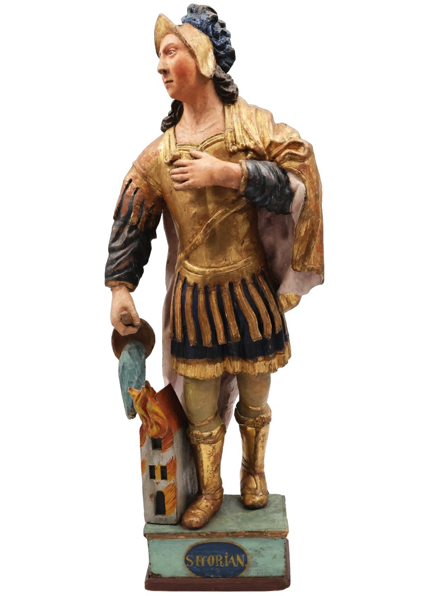 Santo Floriano, legno di pioppo policromo, Europa Centrale, XVIII secolo