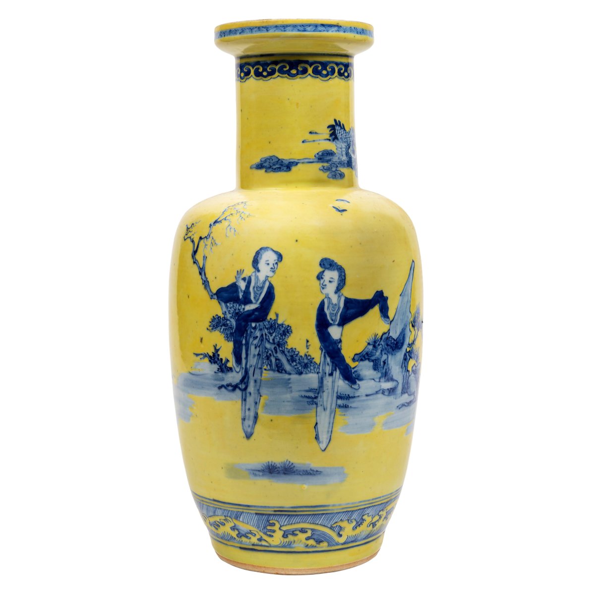 Vaso in porcellana a fondo giallo e blu. Cina, Dinastia Qing, 1644-1911, fine XIX secolo-photo-2