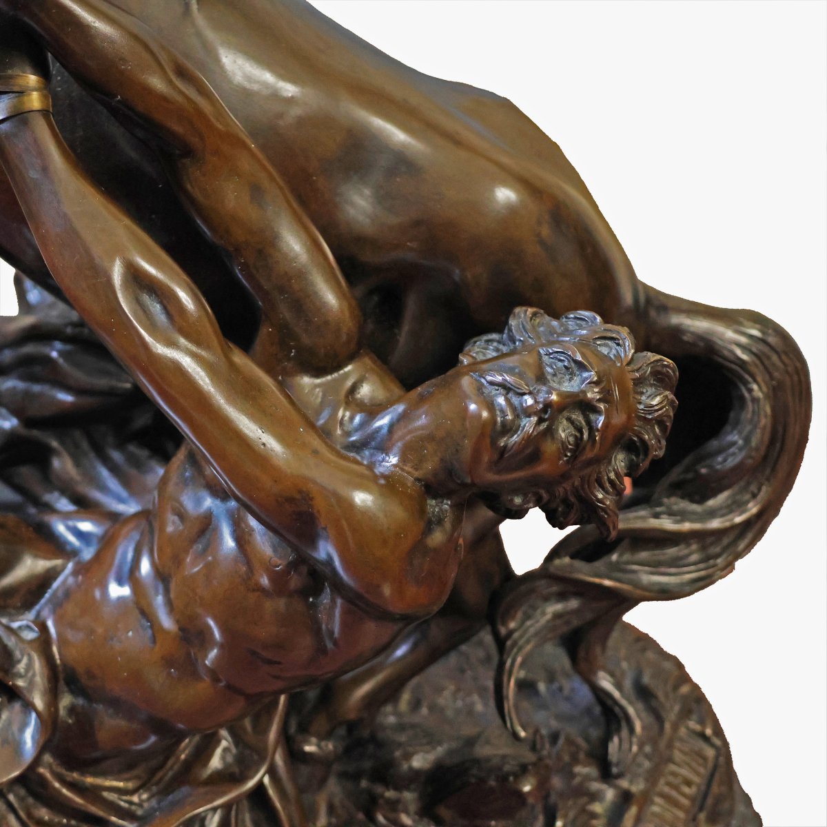 Philippe Poitevin; 1831 - 1907; Cavallo imbizzarrito con domatore; bronzo brunito-photo-2