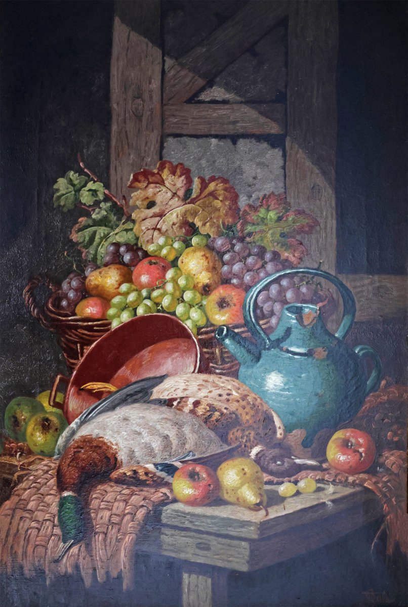 Charles Thomas Bale; Natura morta con uva e cacciagione; olio su tela