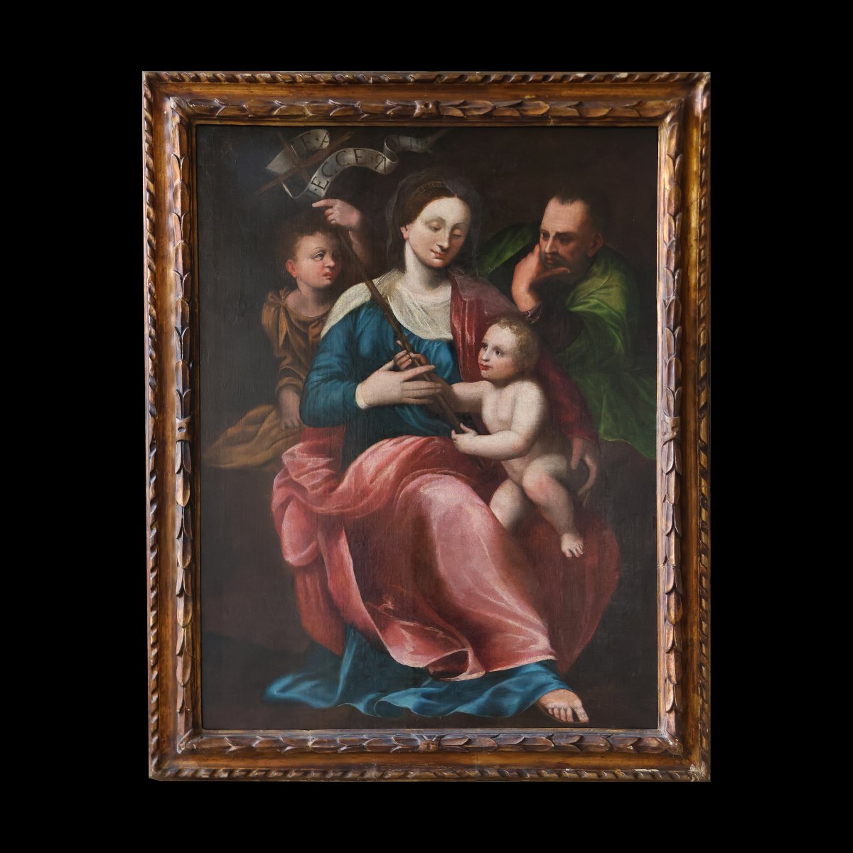 Madonna con Bambino San Giovannino e San Giuseppe, Nord Italia, XVI secolo, olio su tela-photo-7