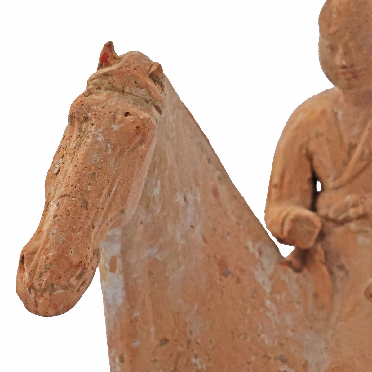 Cavaliere a cavallo in terracotta, Cina, Dinastia Tang, 618-907 D.C.-photo-3